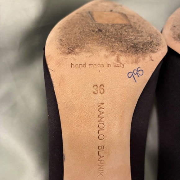 Manolo Blahnik Black Satin & Lace 100mm Pumps Size 36 Made In Italy Worn Twice❗️ - Picture 10 of 12